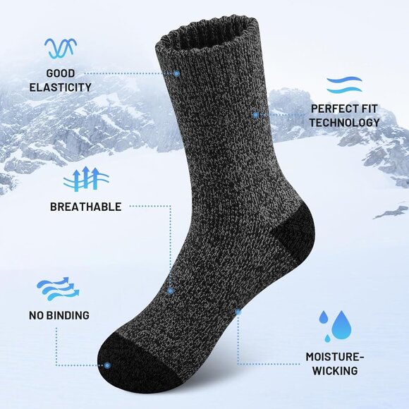 5 Pairs Merino Wool Socks for Men, Super Thick Hiking Thermal Socks for Cold Wea - Picture 4 of 6